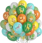 Pack of 36 Jungle Party Balloons, Animal Palm Leaves Pattern Balloon, Safari Animals Print Latex Balloons, Wildlife Theme Party Decoration for Birthday, Baby Shower, Children, Jungle Theme Party