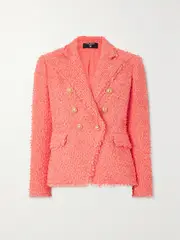 [Balmain] Balmain - Button-embellished Double-breasted Bouclé Blazer - Orange - FR 38 FR 38 Orange