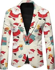[Generic] Mens Ugly Christmas Blazer Jackets Xmas Suit Jackets Lapel Party Jacket Blazer Xmas Tuxedo Jacket for Prom Wedding
