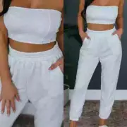 Heather Grey Zip Crop Top & Joggers Set Size Medium