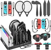 Tokluck 15 en 1 Accesorios Switch Sports 2023, Kit de Accesorios para Nintendo Switch Sports con Organizador para Consola Switch/OLED y Accesorios de Juegos Deportivos Switch Sports (Ganz Schwarz)
