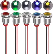 5Pcs 12Mm AC/DC 12-24V LED Metal Indicator Light Waterproof Signal Lamp Pilot