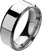 [Generic] 8mm Silver Titanium Stainless Steel Wedding Band - Polished Finish - Classic Plain Comfort Ring for Men and Women
