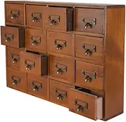 PACKGILO 16 Drawers Apothecary Cabinet with Drawers Tabletop Apothecary Chests and Cabinets Library Card Catalog Cabinet Herb Storage Box Wooden Desk Drawer Organizer Medicine Vintage Furniture(BROWN)