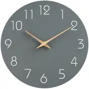 10 Inch Silent Wall Clock, Non-Ticking, Battery Operated, Modern Wooden Decorative Clock for Home, Kitchen, Bedrooms, Office (Grey)