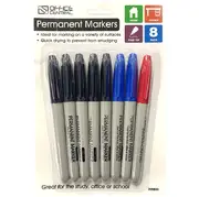 8 Pack Permanent Markers Fine Tip Black Blue Red