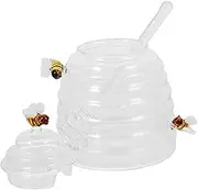MOLUCKFU Transparent Glass with Dipper Lightweight Honey Container for Easy Dispensing Compact Design for Outdoor Use Elegant Decor with Unique Patterns