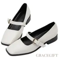 在飛比找Yahoo奇摩購物中心優惠-【Grace Gift】素面方頭瑪莉珍鞋 白