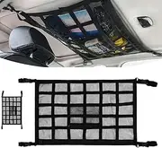 Car Ceiling Cargo Net Slim Cargo Net, Double Layer Adjustable Mesh Roof Storage Organizer, Reduce Sagging Truck SUV Travel Long Distance Trip Camping Interior Accessories, Car Camping Essentials(Large