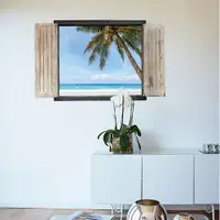 在飛比找松果購物優惠-現貨 椰子樹假窗 壁貼 3D立體壁貼 海洋沙攤 可重覆黏貼 