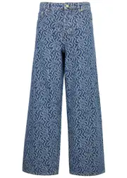 Ganni Floral-jacquard Wide-leg Jeans - Denim - 27 (W27 / UK8-10 / S) 27 (W27 / UK8-10 / S)