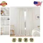 Versatile Semi Sheer Linen Curtains 34''x95'' - Light Filtering Drapes Set of 2