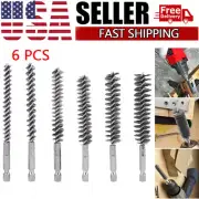 6Pcs 1/4" Hex Shank Stainless Steel Bore Cleaning Brushes Set for Power Drill