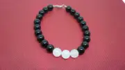 Father's Day Favorite. 3 7mm White and 18 6 mm. Black Agate Bracelet.Handmade