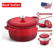 Heavy-Duty 6QT Red Dutch Oven with Lid - For Healthy Cooking & Easy Cleanup