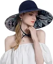 [Generic] Woman New Leaf Pattern Sun Hat Wide Brim Sun Protection Hat Half Air Top Fishing Hat with Ponytail-Hole