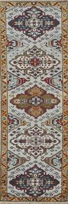 Geometric Handmade Heriz Serapi Light Blue Hallway Rug Runner 2' 8" x 9' 11"