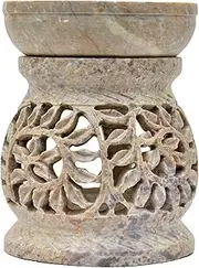 Artist Haat Gift Deals - Essential Oil Diffuser, Oil Burner, Oil Warmer with Tea Light Holder for Aromatherapy - Artisan Handcarved Soapstone 3" with Intricate Elegant Tendril Openwork