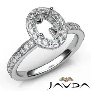 Oval Semi Mount Milgrain Halo Pave Set Diamond Engagement Ring Platinum 0.5Ctw