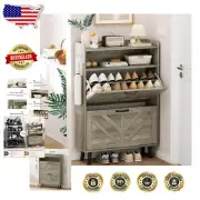 Compact Shoe Rack with 2 Adjustable Flip Drawers - Stylish Grey Storage Solution