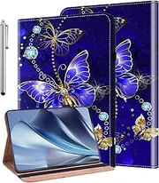 Case for Samsung Galaxy Tab S10 Ultra 2024/Tab S9 Ultra 2023/Tab S8 Ultra 2022 14.6-Inch, Stylus Holder Flip Wallet Leather Shockproof Cover for Galaxy Tab S10 Ultra Case, Diamond Butterfly