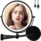 yngtoue 9" Wall Mounted Makeup Mirror with Light, Black 10X Magnifying Glass,...