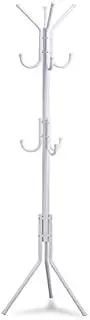 OZSTOCK® 12 Hook Coat Hanger Stand 3-Tier Hat Clothes Metal Rack Tree Style Storage Black/White (White)