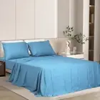 Dreamz 4pcs Double Size 100% Bamboo Bed Sheet Set in Blue Colour