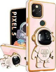 Buleens for Google Pixel 5 Case with Astronaut Stand, Women Girls Pixel 5 Cases, Girly Cute 6D Space Astronaut Hidden Kickstand Unique Design Phone Cover for Google Pixel 5 6.0 Inch