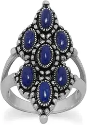[JewelryWeb] 925 Sterling Silver Ornate Oxidized Lapis Ring Band Style-Ring for Women