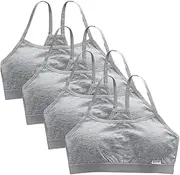 [URFEDA] Pack of 4 Girls' Sports Bra with Straps, Girls' Bustier, Cotton Sports Bra, Cross Back Basic Top without Underwire, Seamless Girls' Training Bra, Puberty Teenage Breathable Underwear for 8-14 Years