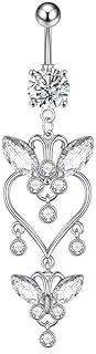 [Niaspi] 14G Clear CZ Butterfly Dangle Belly Button Rings for Women Hypoallergenic G23 Titanium Crystal Belly Barbell Navel Rings Dangling Belly Piercing Jewelry
