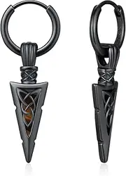 [MEDWISE] Arrowhead Hoop Earrings for Men Women 925 Sterling Silver Black Hoop Earrings with Tiger Eye Celtic Knot Earrings Viking Earrings Arrow Earrings Punk Jewelry for Men Women, Sterling Silver, No