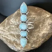 WoMens Cluster Blue Larimar Navajo Sterling Silver Ring Size 8.5 15935