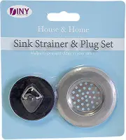 Sink Strainer Plug Set Kitchen Bathroom Stainless Steel Black Rubber Basin Drain