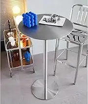 High Top Table Round Bar Table Counter Height Cocktail Table Coffee Table Stainless Steel Work Table Nightstand Sofa Table Space Saving Pub Cafe Bistro Furniture(50x95cm)