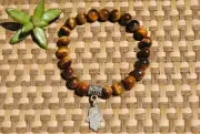 Tigers Eye Bracelet + Hamsa Hand Charm ~ Natural 8mm Gemstone Beads ~ Chakra
