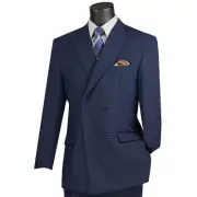 LUCCI Men's Navy Blue Double Breasted Classic Fit Poplin Polyester Suit NEW