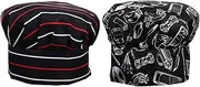 [MOKKHNB] 2pcs Chef Kitchen Cap Waiter Cook Hat Black Pattern Soft Warm Material for Restaurant