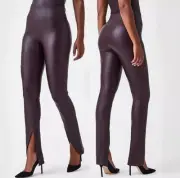 New! SPANX Pants Leather Like Small Slit Tummy Control Cherry Chocolate T995