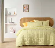 Butter French Linen 3 Piece Coverlet Set
