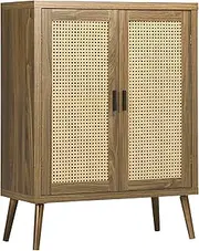 HOMCOM Sideboard Buffet Cabinet with Rattan Decorated Doors, Kitchen Cabinet, Accent Cabinet with Adjustable Shelves, Solid Wood Legs for Living Room, Hallway, Brown