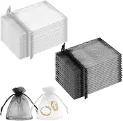 [BushHaven] 100 Pcs Organza Jewelry Bags Drawstring (Black & White) 2.8 x 3.5 inch, Elegant Gift Bags for Wedding Favors, Jewelry, and Small Gifts, Premium Mesh Mini Bags for Special Occasions and Keepsakes