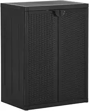 Outdoor Storage Cabinet, Tool Box Garden Shed Shelving Storages Tools Chest Organiser Home Furniture Garage Setting Black 65x45x88 cm PP Rattan