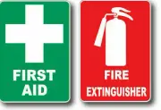 10 pack FIRE EXTINGUISHER & FIRST AID Sticker Sign Decal Set OHS WHS 100x70mm