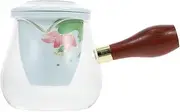 Vaguelly 1Set Portable Heat Resistant Glass Teapot with Wooden Handle Elegant Flower Tea Infuser for Home and Office Present for Tea Lovers for Loose Tea and Cold Brew Tea