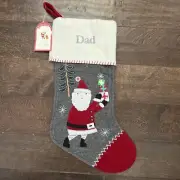 NWT Pottery Barn Kid Nordic Santa Gray Grey Wool Red Christmas Stocking Mono Dad