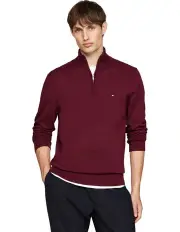 [Tommy Hilfiger] Half-Zip Mock Turtleneck Jumper in Red