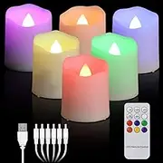 Sanmli 6 Pack USB Rechargeable Flameless Tea Lights Color Changing with Remote & Timer LED Fake Votive Candles Tealight with USB Cable, Halloween Party Christmas Table Decor
