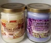 Smoke Odor 13 oz Candles 2 Fragrances Set Creamy Vanilla/Lavender With Chamomile